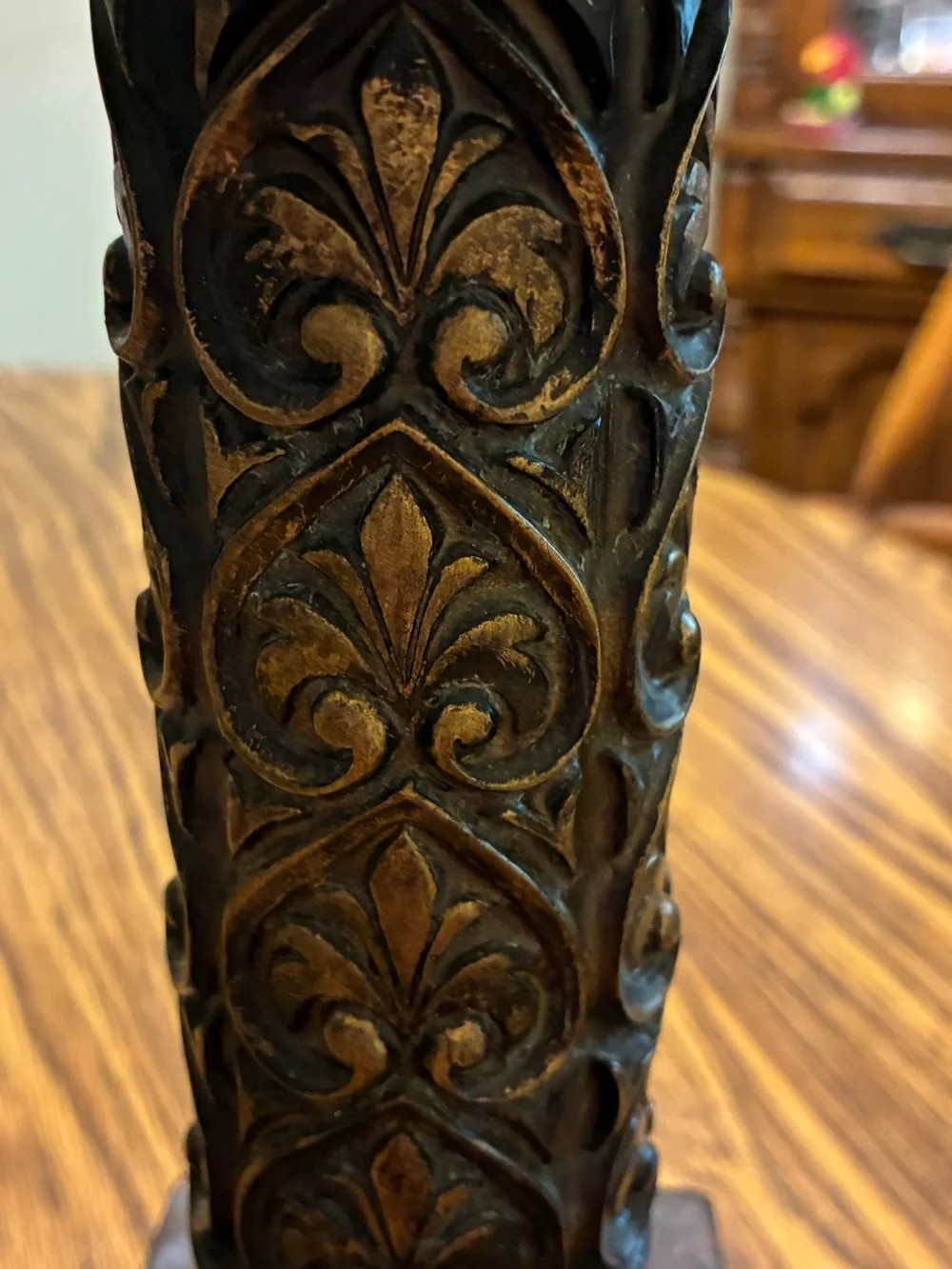Decorative Bronze-Accent Candle Holder Pillar - Brown